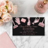 Black & Rose pink Glitter Classy Cleaning Services 名刺