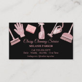 Black & Rose pink Glitter Classy Cleaning Services 名刺 (正面)