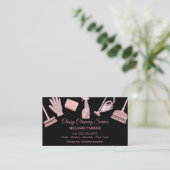 Black & Rose pink Glitter Classy Cleaning Services 名刺 (スタンド正面)
