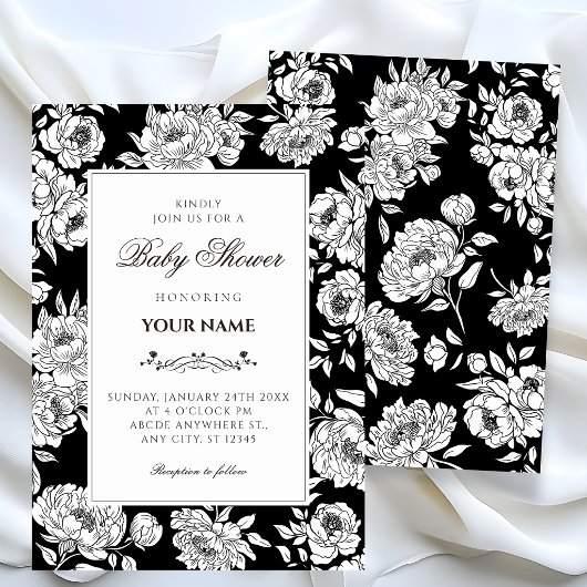 Black roses baby shower invitation 招待状