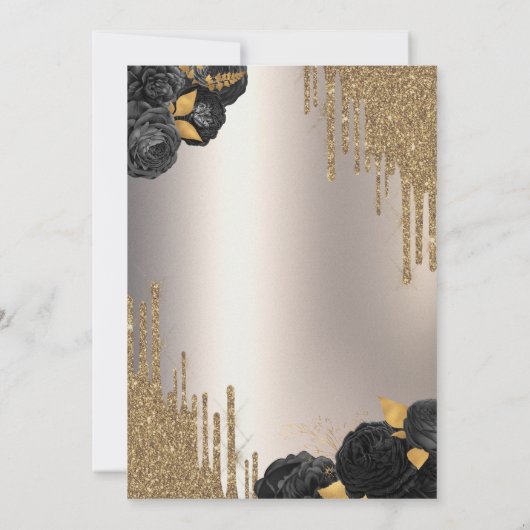 Black Roses Glitter Drips Ivory Retirement Party 招待状 (裏面)