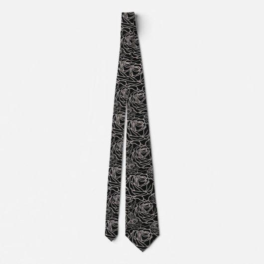 Black Roses Motif Noir et Blanc ネクタイ (裏面)