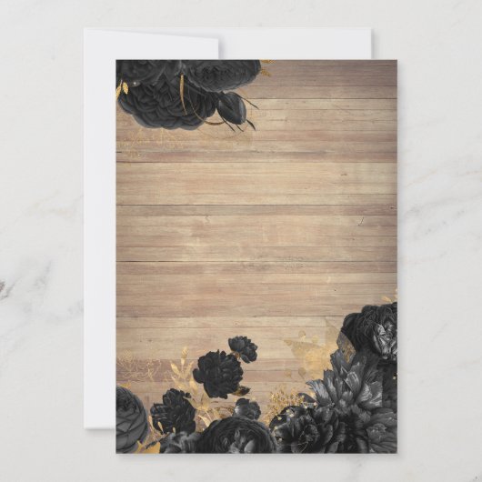 Black Roses,String Lights,Wood Texture Quinceañera 招待状 (裏面)