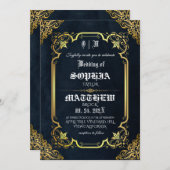 Black Royal Medieval Gold Wedding 招待状 (正面/裏面)