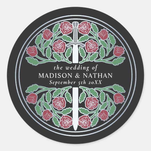 Black Royal Medieval Silver Sword Wedding  ラウンドシール (正面)