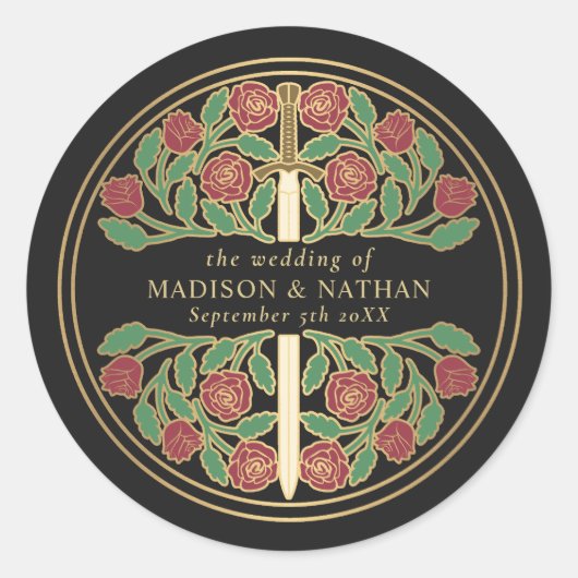 Black Royal Medieval Sword Wedding  ラウンドシール (正面)