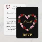 Black RSVP card with a pink and red heart (正面/裏面)