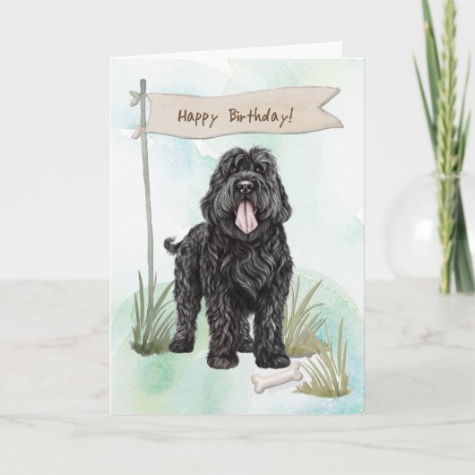 Black Russian Terrier Breed Under Birthday Sign カード (正面)