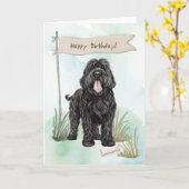 Black Russian Terrier Breed Under Birthday Sign カード (黄色い花)