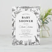 black  Safari Toile De Jouy Boy Baby Shower  招待状 (スタンド正面)