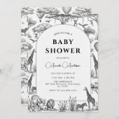 black  Safari Toile De Jouy Boy Baby Shower  招待状 (正面/裏面)