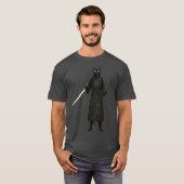 Black Samurai Cat Black Kimono Tシャツ (正面フル)