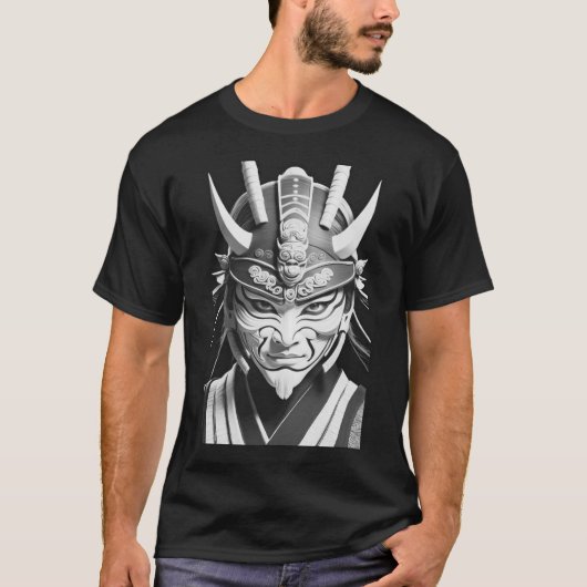 Black Samurai Mask Graphic Tee Black T-Shirt Tシャツ (正面)
