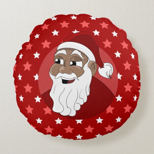 Black Santa Claus Cartoon ラウンドクッション (正面)
