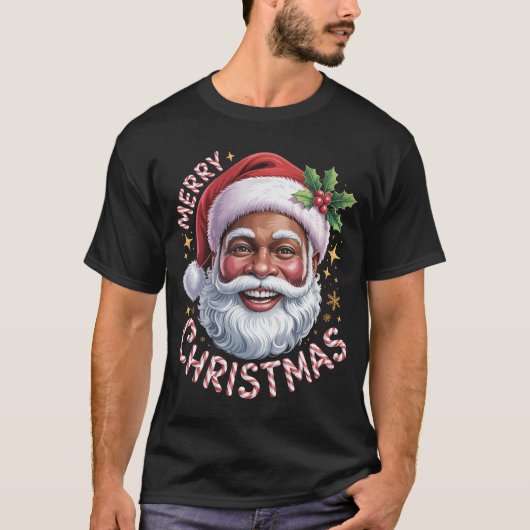 Black Santa Claus Merry Christmas Shirt African Am Tシャツ (正面)