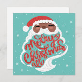 Black Santa | Merry Christmas All | Turquoise Blue シーズンカード (正面/裏面)