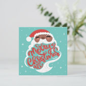 Black Santa | Merry Christmas All | Turquoise Blue シーズンカード (スタンド正面)