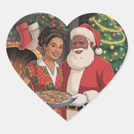 Black Santa & Mrs. Claus Christmas Card  ハートシール (正面)
