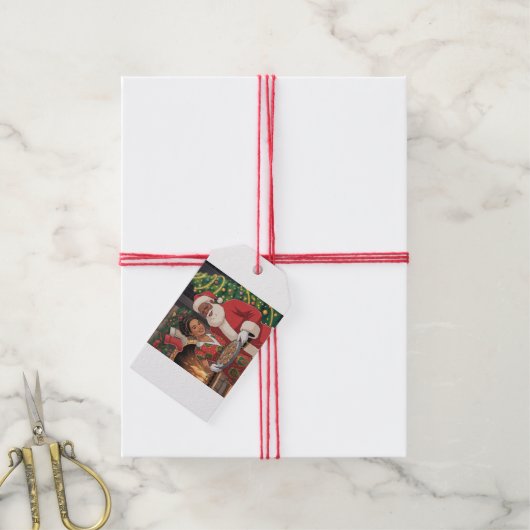 Black Santa & Mrs. Claus Christmas Tag ギフトタグ (より糸付き)