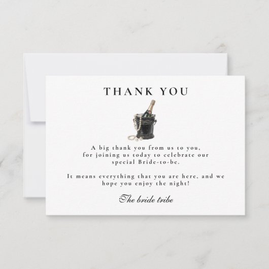 Black Satin Bow Pearls Bridal Shower サンキューカード (正面)