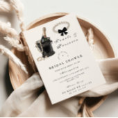 Black Satin Bow Pearls Bridal Shower 招待状