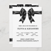 Black Satin Bow Wedding Invitation | Elegant Ribbo 招待状 (正面/裏面)