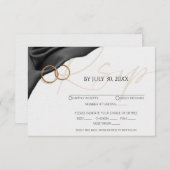 Black Satin with Wedding Rings Response Card 出欠カード (正面/裏面)