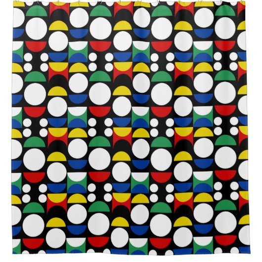 Black Scandinavian Bauhaus Mid-Century Pattern シャワーカーテン (正面)