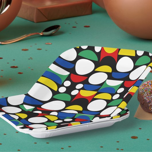 Black Scandinavian Bauhaus Mid-Century Pattern ペーパープレート