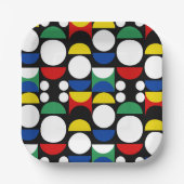 Black Scandinavian Bauhaus Mid-Century Pattern ペーパープレート (正面)