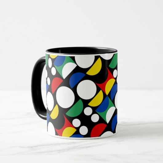Black Scandinavian Bauhaus Mid-Century Pattern マグカップ (正面左)