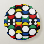 Black Scandinavian Bauhaus Mid-Century Pattern ラウンドクッション (裏面)