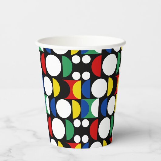 Black Scandinavian Bauhaus Mid-Century Pattern 紙コップ (裏面)