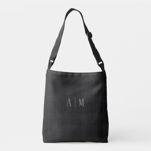 Black Scottish Tartan Custom Initial Monogram クロスボディバッグ (裏面)