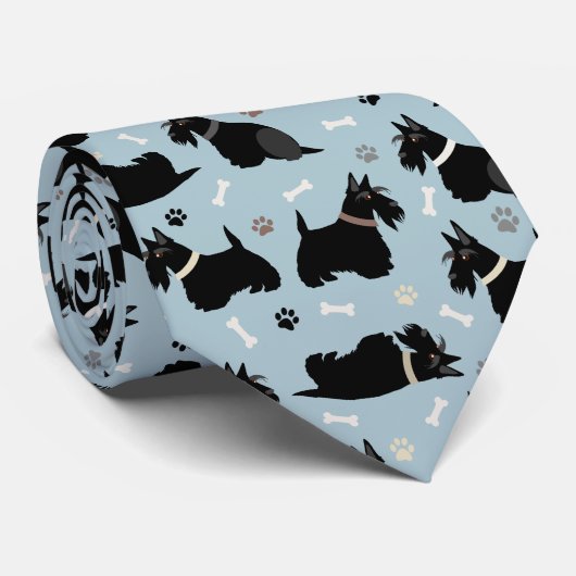 Black Scottish Terrier Paws and Bones Neck Tie ネクタイ (ロール)