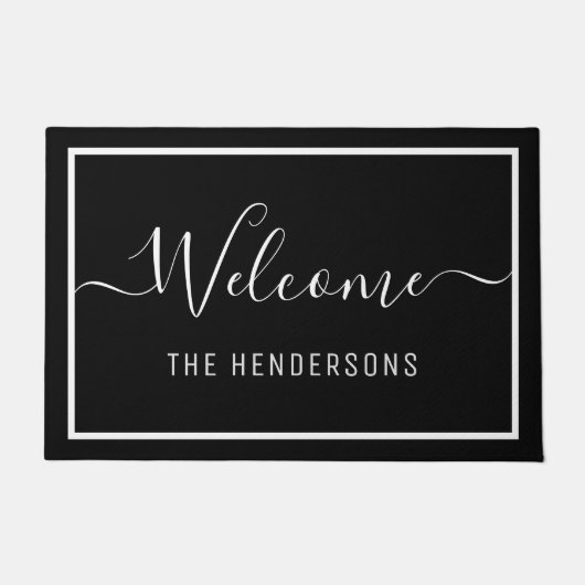 Black Scriptエレガントへようこそパーソナライズされた ドアマット (正面)