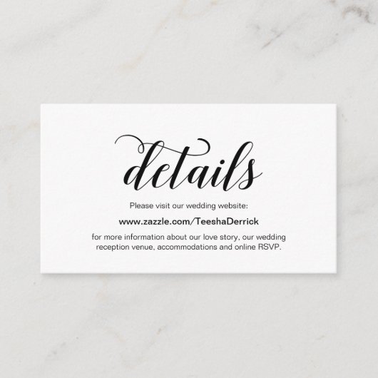 Black Scriptエレガント、結婚のWebサイト詳細 エンクロージャーカード (正面)