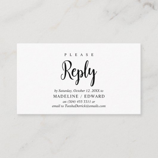 Black Scriptモダン、RSVP応答 エンクロージャーカード (正面)