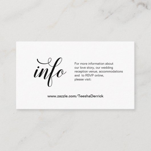 Black Script、結婚の詳細、オンラインRSVP エンクロージャーカード (正面)