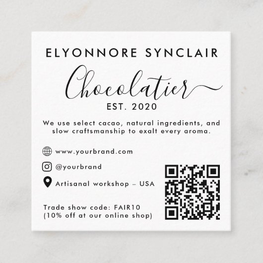 Black Script Chocolatier Brand Event QR Code コーリングカード (正面)
