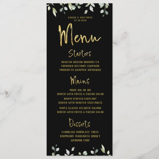 Black & Script Cligraphy クラシック金ゴールド結婚ズ メニュー (正面)