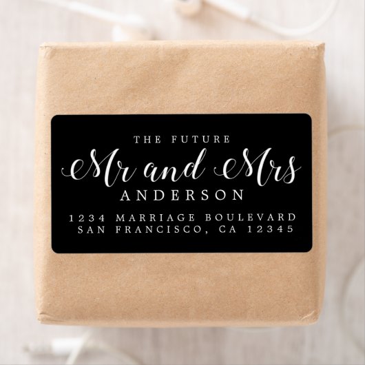 Black Script Future Mr Mrs Return Address ラベル (インサイチュ)
