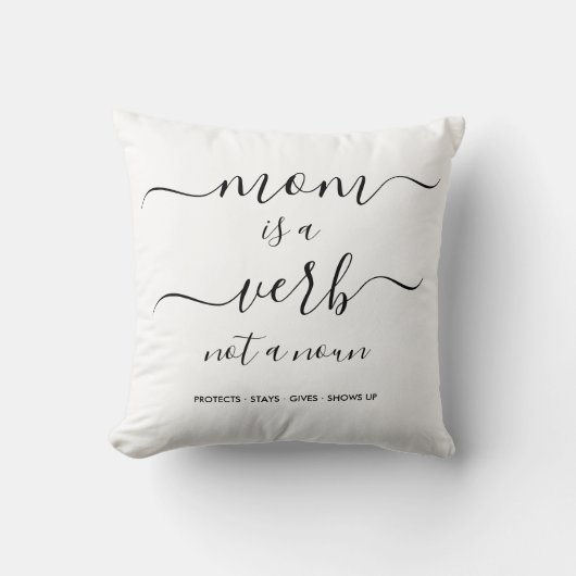 Black Script Mom Is a Verb Mother Keepsake クッション (正面)