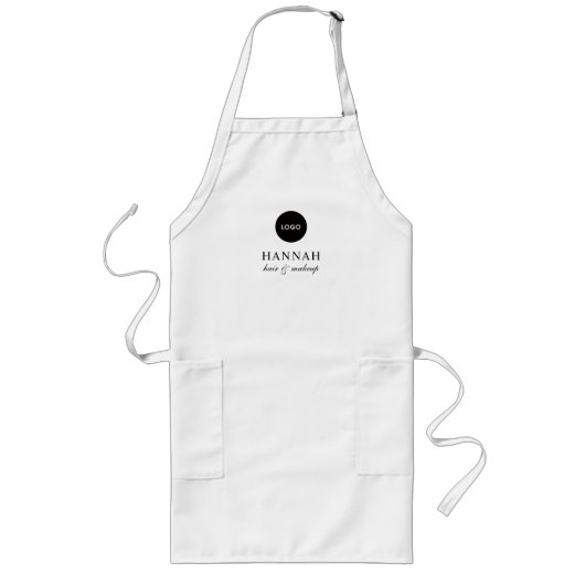 Black Script Name Business Logo Hair Makeup  ロングエプロン (正面)