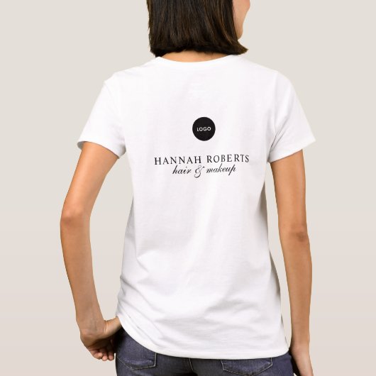 Black Script Name Business Logo Hair Makeup Tシャツ (裏面)