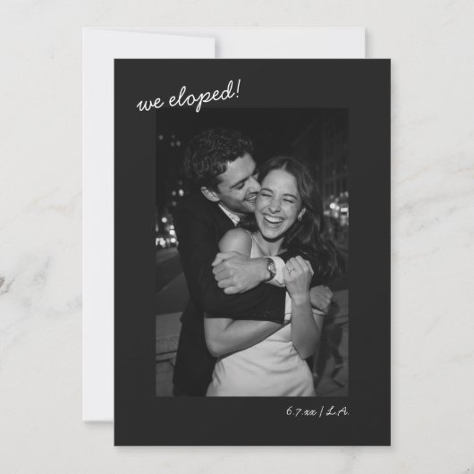 Black Script Photo We Eloped Minimalist Modern 案内状 (正面)
