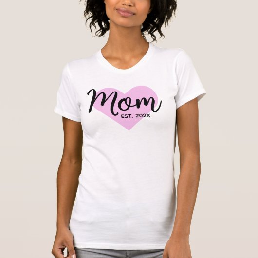 Black Script Pink Heart Established Date Mom Bold Tシャツ (正面)