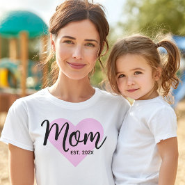 Black Script Pink Heart Established Date Mom Bold Tシャツ