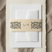 Black Scroll Monogrammed Elegant Invitation 招待状ベリーバンド