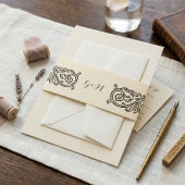 Black Scroll Monogrammed Elegant Invitation 招待状ベリーバンド